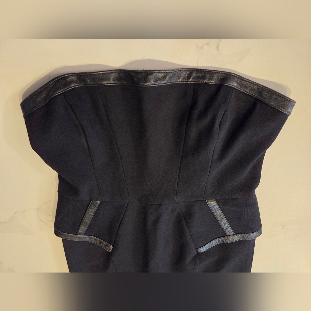 Strapless Leather Detailed Sexy Grunge Goth Mini Dress - Picture 3 of 8